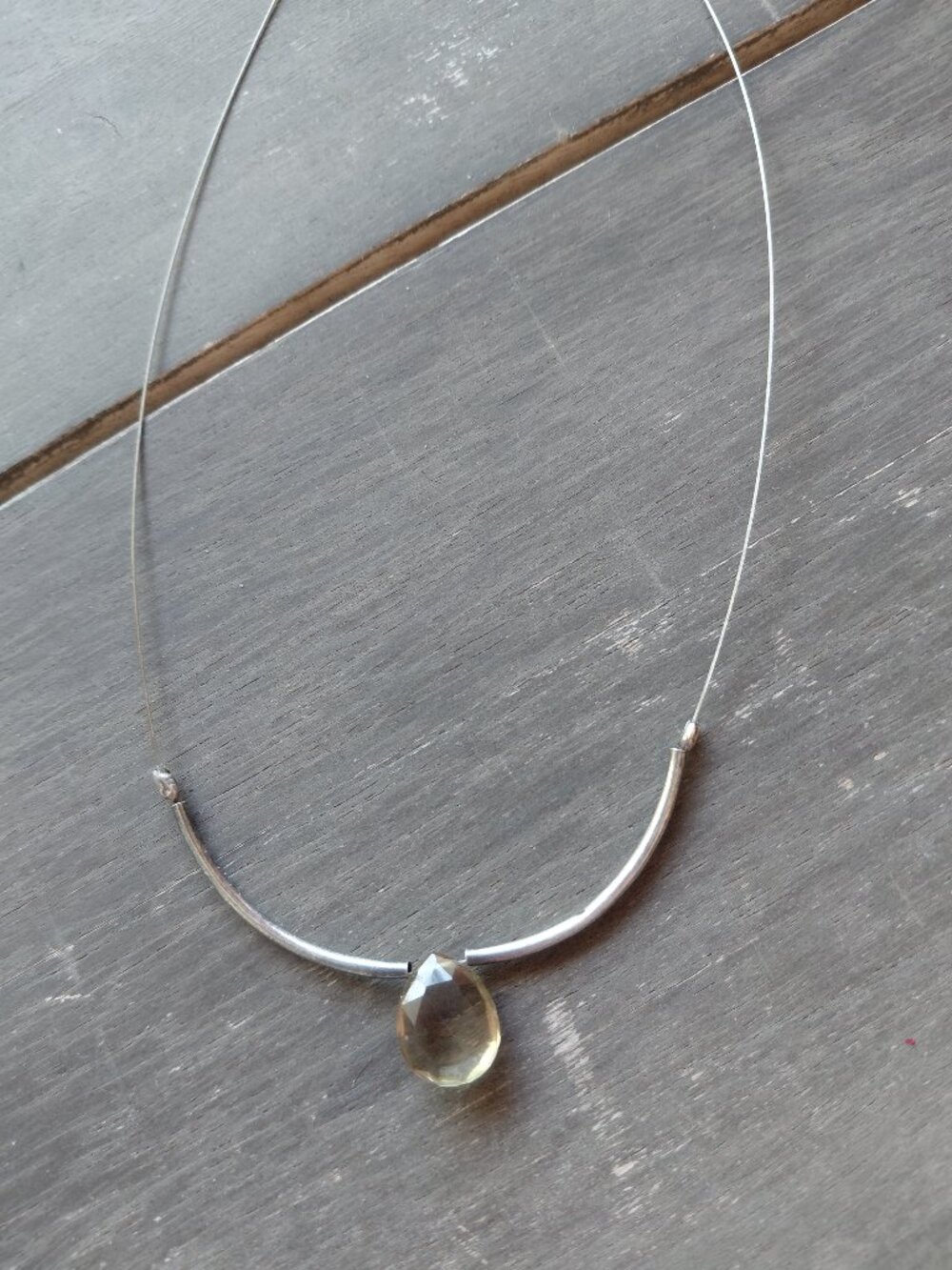 Handmade sterling silver and citrine floating pendant necklace NEW